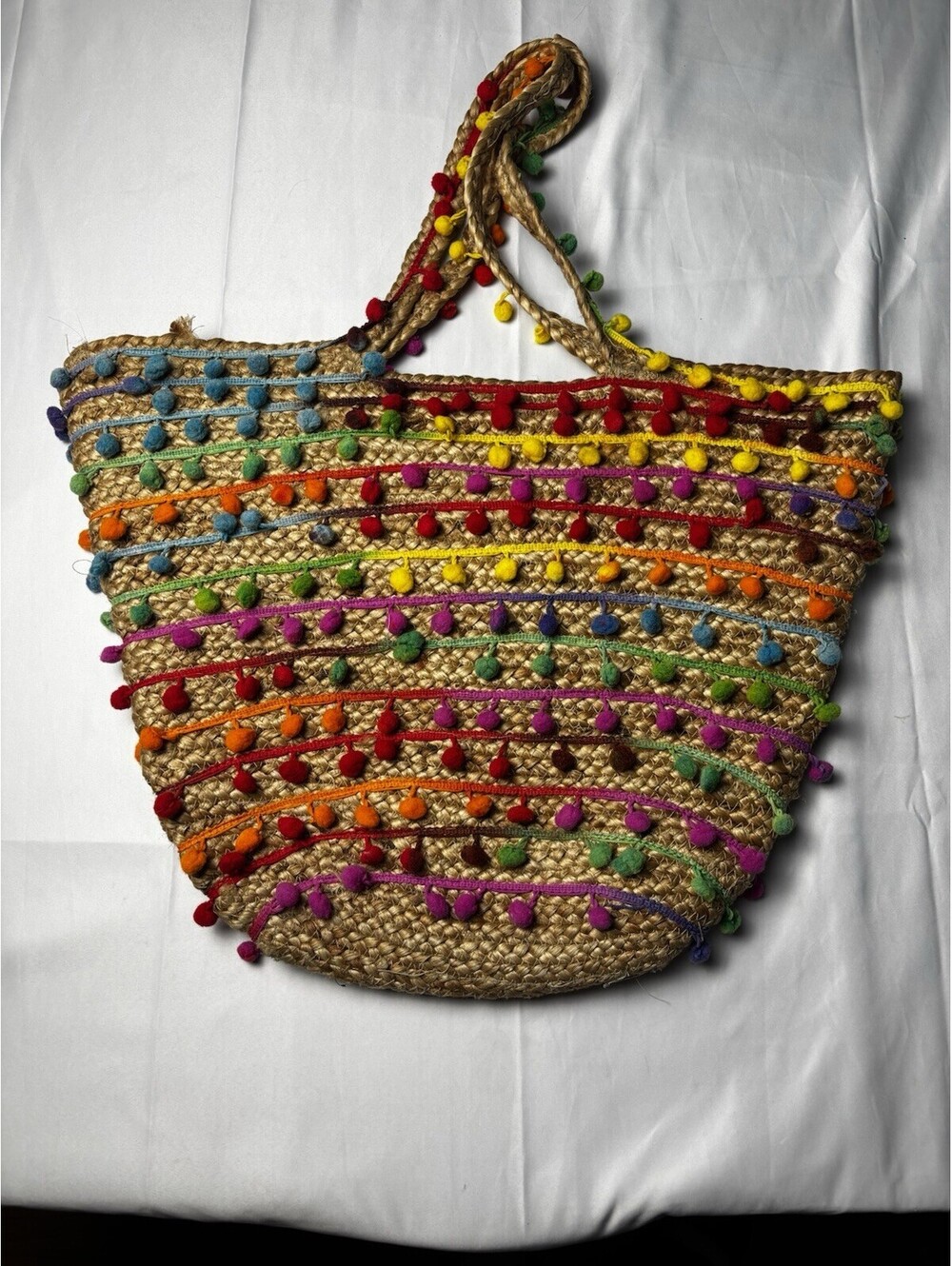 Circa Straw Jute Tote Beach Bag Multicolor Boho Shopper